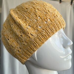 Pretty Crochet Knit Cottonn beret hat beanie Heather yellow sunburnt